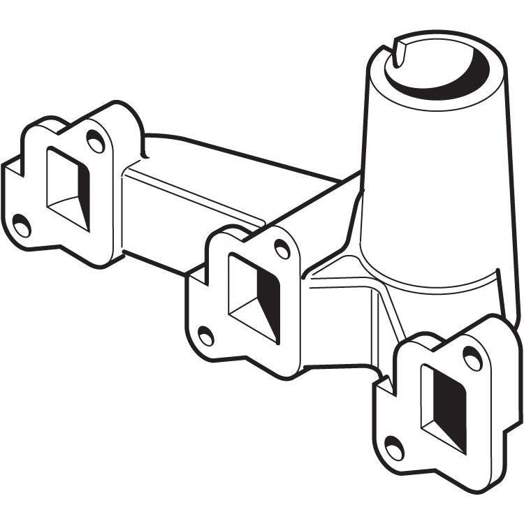 Line drawing of a Sparex Exhaust Manifold (3 Cyl.) with three mounting points and a cylindrical opening, suitable for connecting to an exhaust manifold on a Ford New Holland 3-cylinder engine. Part No. S.60646.