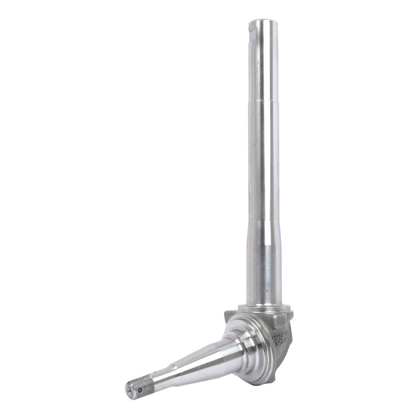 The Sparex Spindle RH - S.60673 is a silver metallic machinery part featuring a cylindrical shaft and a threaded end, ideal for integrating into your wheel hub thread.