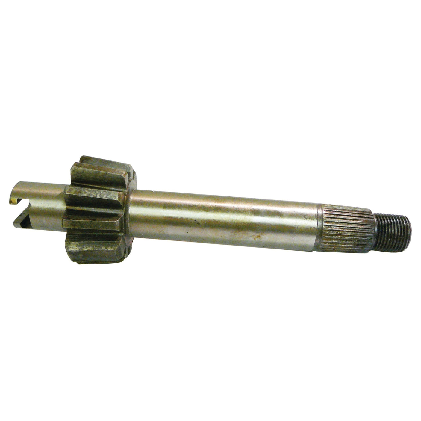 A Steering Sector, known under Sparex Part No. S.60695 by the brand Sparex, is a metallic gear shaft featuring a threaded end and multiple teeth on one side, widely utilized in mechanical and automotive applications, particularly in Ford / New Holland vehicles.