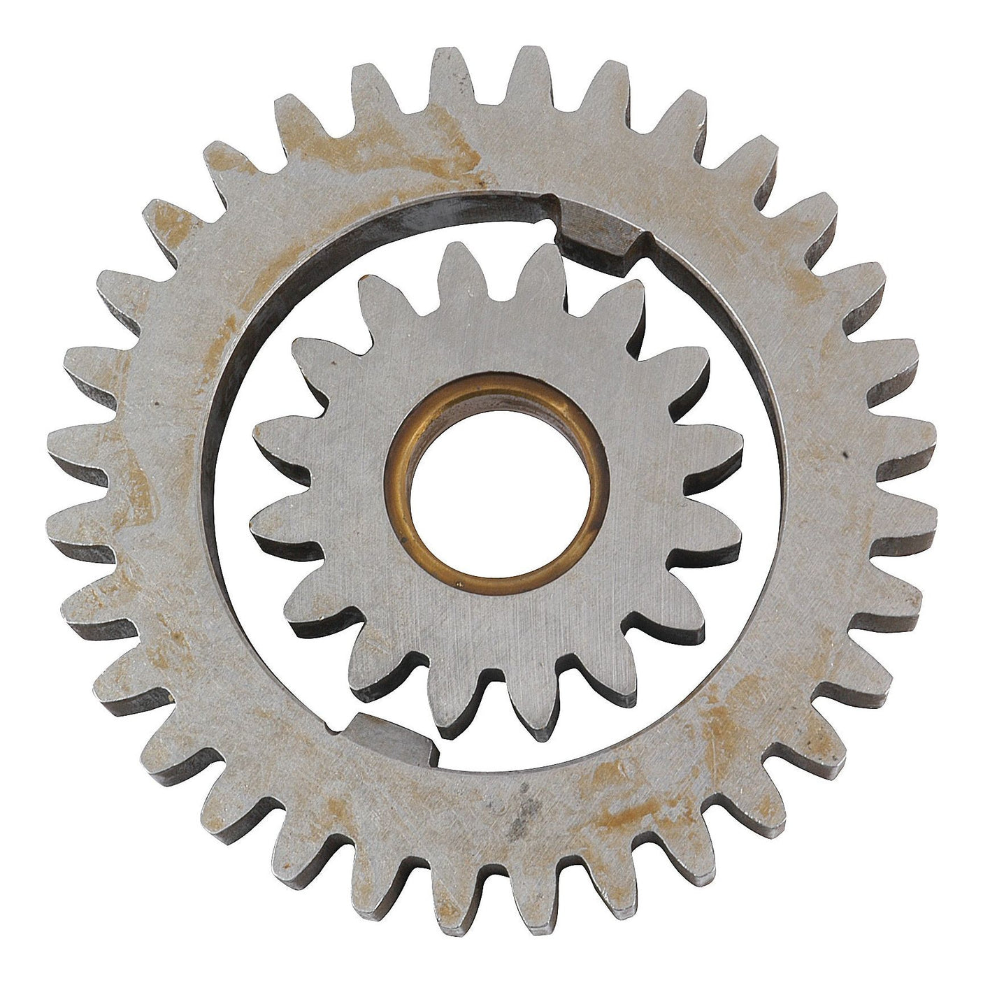 Two interlocking metal gears, reminiscent of the Sparex Transmission Pump Gear Kit (Part No.S.60780), with a smaller gear nested inside a larger one. Both gears feature visible teeth around their edges, essential for efficient transmission pumps.