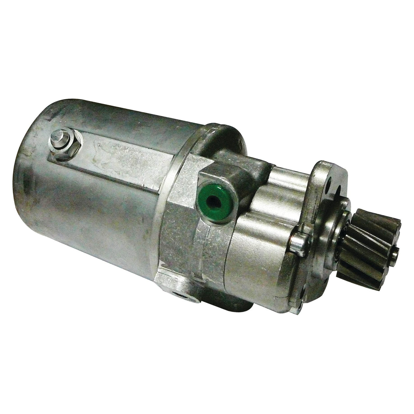 Image of a P/S Pump 523092M91 by Sparex, featuring a cylindrical body, mounting flange, and toothed gear, designed as a reliable replacement part for Massey Ferguson tractors.