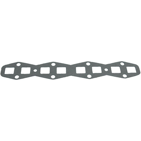 A flat, grey exhaust manifold gasket with multiple rectangular and circular holes along its edges, likely used in automotive or mechanical applications for a Massey Ferguson equipped with a Continental Z120 engine, is known as the Exhaust Manifold Gasket from Sparex (Part No. S.60870).