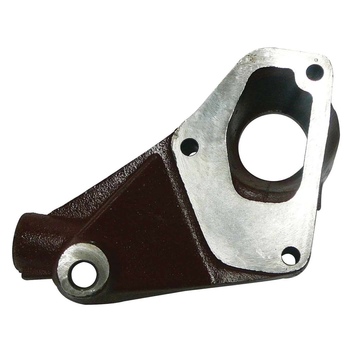 Brake Lever Bracket with a circular opening and two smaller holes for mounting, crafted from cast material with red and silver coloring, suitable for Massey Ferguson models and compatible with Sparex parts (Sparex Part No. S.61007).