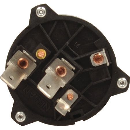 Close-up of a Sparex Ignition Switch (Sparex Part No.S.61024) showing an electrical component with multiple connectors, twin connector blades, and screws on a black circular base.