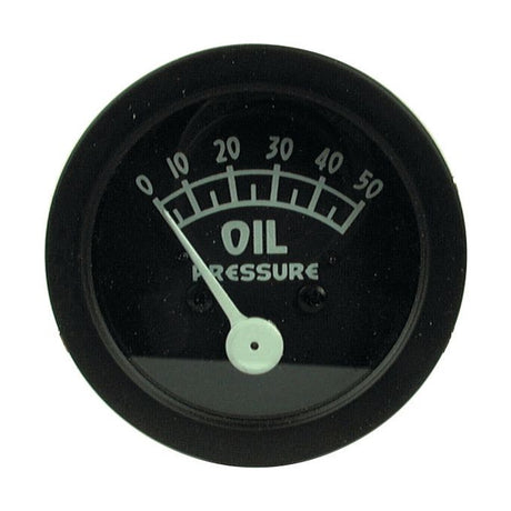 The Sparex Oil Pressure Gauge (Part No. S.61063) is a round, 46mm gauge displaying a needle at approximately 10 units on a scale from 0 to 50 units. It is compatible with Ford / New Holland machinery.