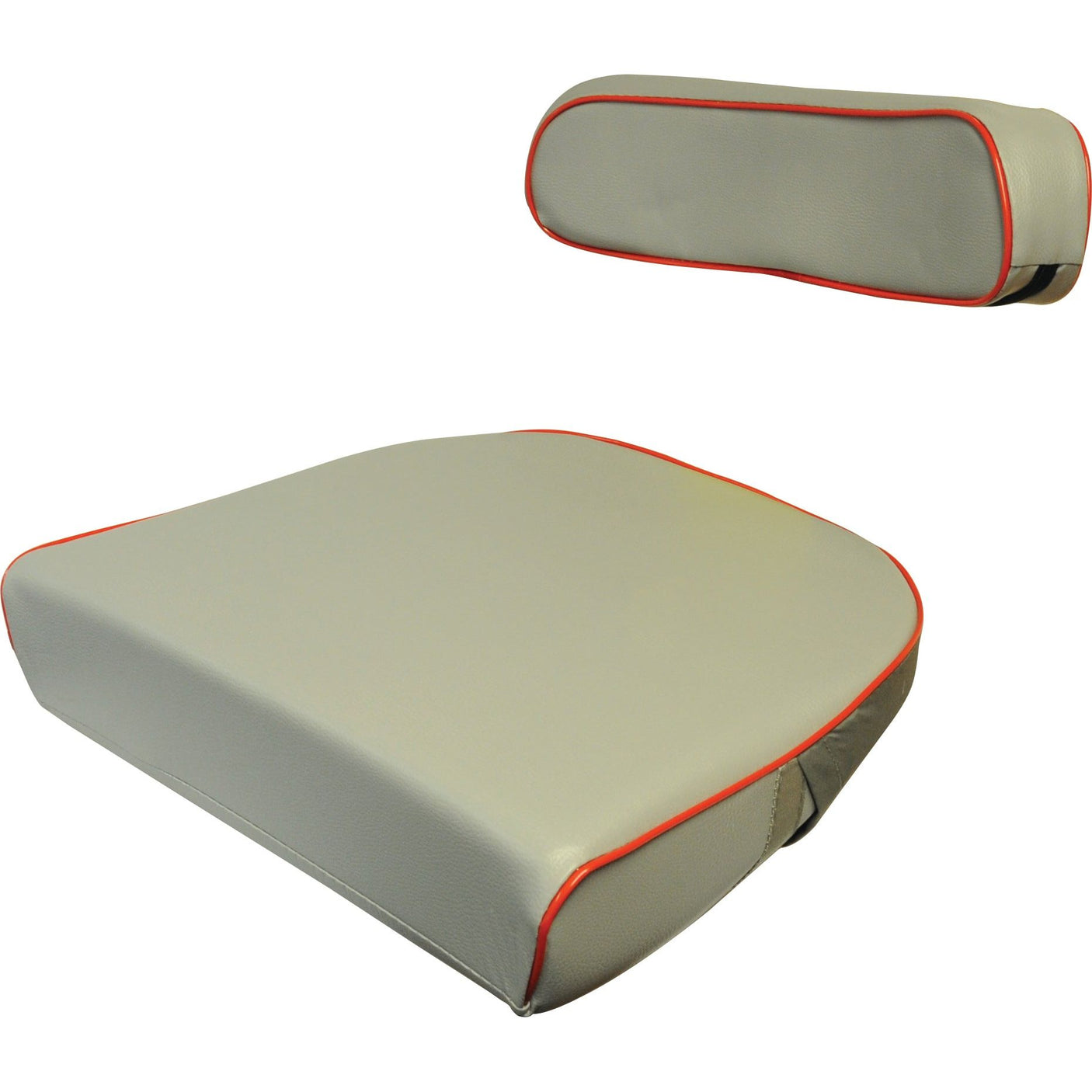 The Sparex Seat Cushion & Back Rest (Sparex Part No. S.610) in gray with red trim is perfect for adding a touch of style to your Massey Ferguson tractor.