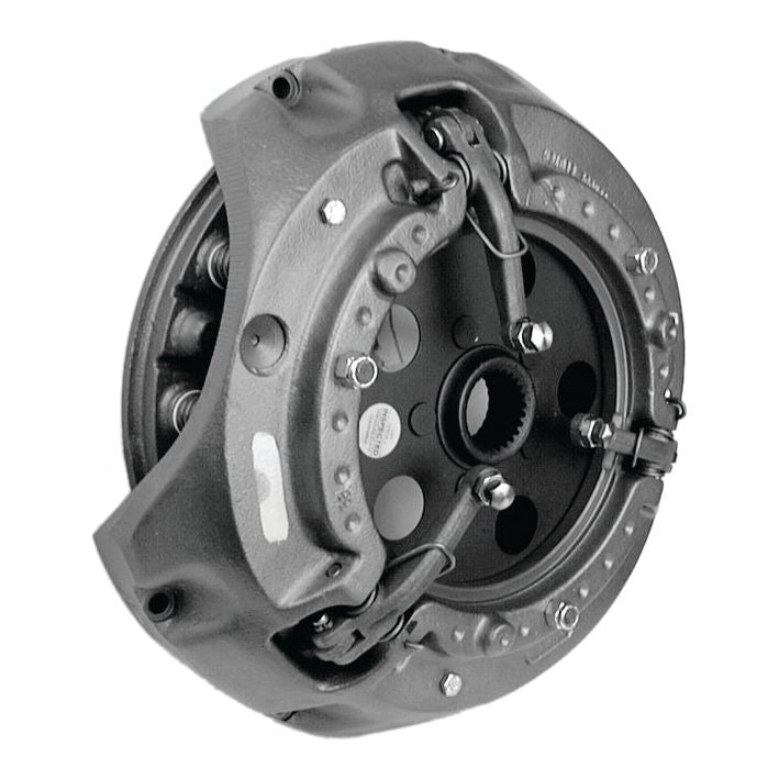 Close-up image of the Sparex Clutch Cover Assembly - S.61216, featuring a black cast iron housing, central hub, springs, and retaining bolts against a white background.