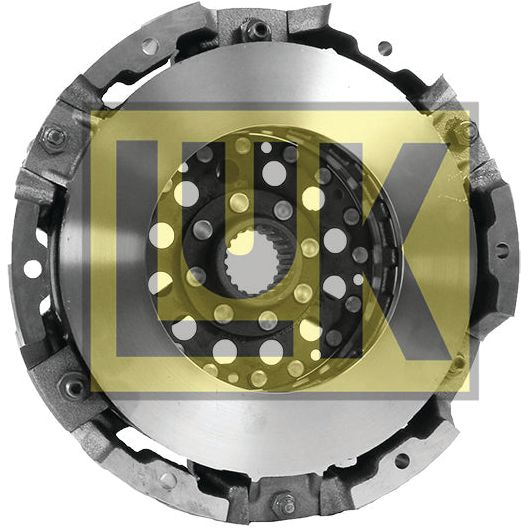 A metal clutch pressure plate branded as "Sparex" features a circular center with multiple holes, gear-like edges, and an integrated captive disc for enhanced performance. The component is known as the Clutch Cover Assembly - S.61242.