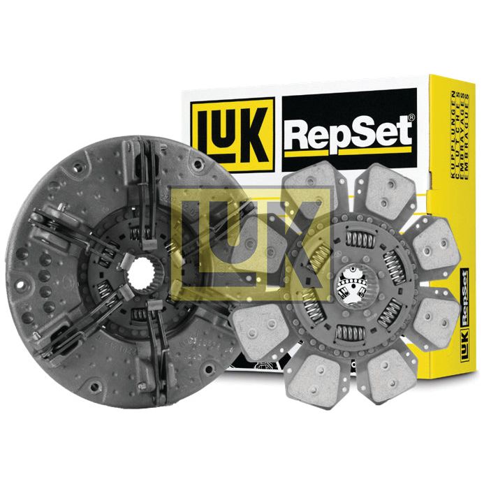 Sparex Clutch Kit without Bearings - S.61255 featuring a dual cover design and two clutch disc components positioned in front of the product box with Sparex branding visible.