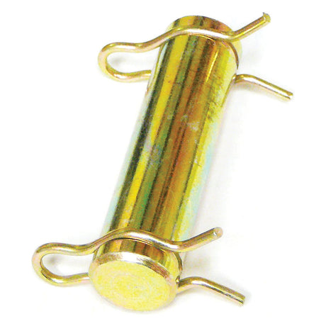 A cylindrical yellow metal pin with curved ends, potentially used as a fastener or in mechanical applications, possibly within the Centre Housing of machinery, is available as the Clevis Pin with Clips from Sparex (Part No. S.61318).