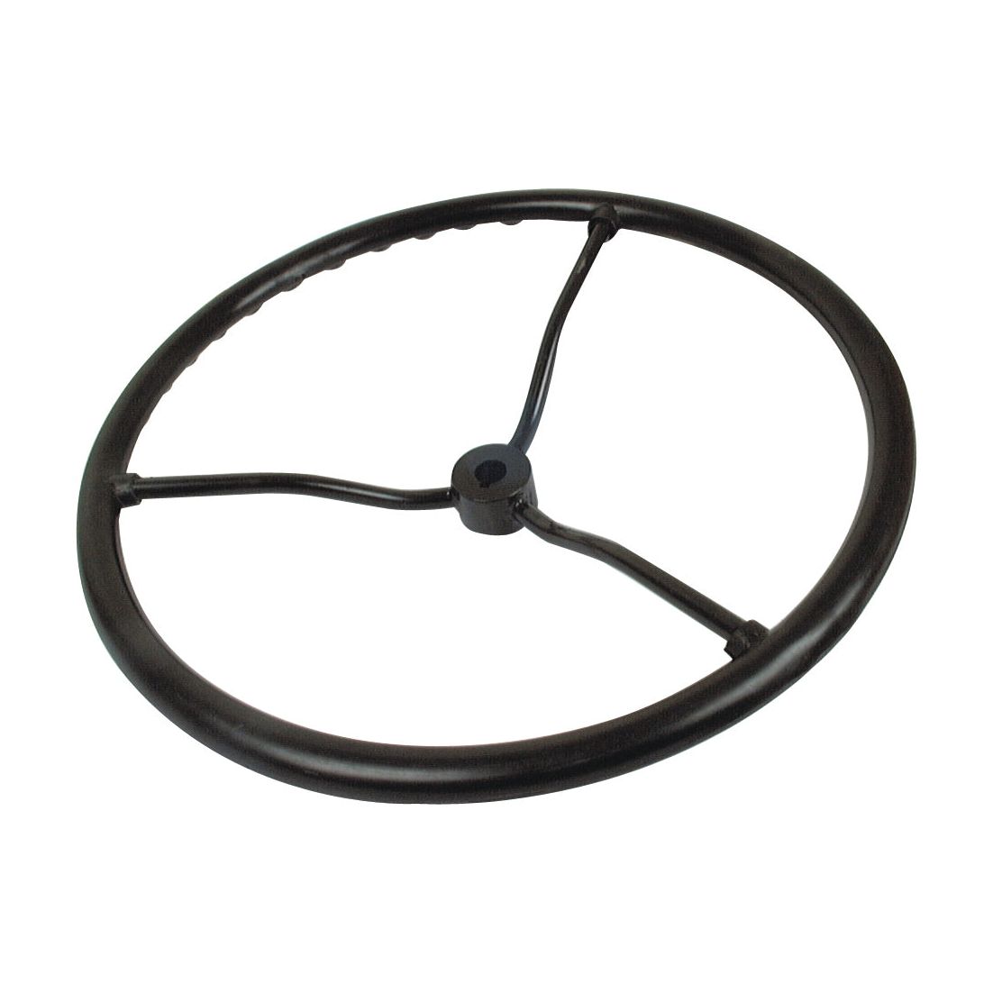 The Sparex Steering Wheel 450mm with Keyway (Part No. S.61373) features a black metal design, complete with a central hub and three steel spokes connecting to the rim.