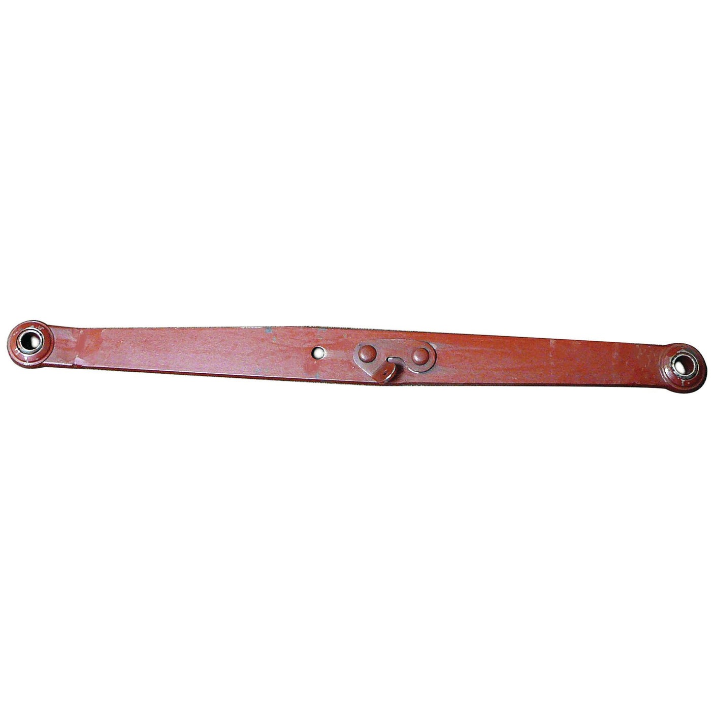 The Sparex Lower Link Lift Arm (Part No. S.61416), a red metal bar featuring two circular holes at each end and a central protruding mechanism, is designed for machine or vehicle use and fits Ball Bore Ø 22mm. It is compatible with Ford / New Holland models.