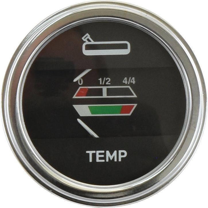 The Water Temperature & Fuel Gauge (Sparex Part No.S.61462) by Sparex features a round dial with a needle indicating levels from 0 to 4/4. It includes a thermometer icon and the abbreviation "TEMP" at the bottom, making it essential for monitoring your engine's performance.