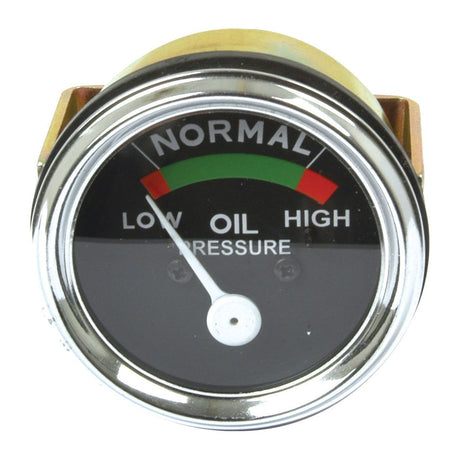 The Sparex Oil Pressure Gauge, Part No. S.61466, is a round gauge compatible with 1/8'' NPT fittings, displaying 'Normal' with markings for 'Low' and 'High'. The needle points to the 'Normal' range and it is suitable for various machinery including Massey Ferguson models.