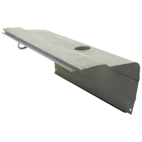 The Sparex Bonnet - LH (Sparex Part No. S.61483) is a gray metal component featuring a rectangular platform, a circular cutout hole in the middle, and a small handle on the side, ideal for use as a spare part in Ford/New Holland tractors' bonnet systems.