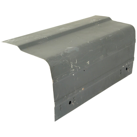 A gray, rectangular metal sheet with a slightly curved end, displaying some signs of wear and scratches, ideal as the Bonnet - RH (Sparex Part No. S.61484) from Sparex for Ford New Holland vehicles.