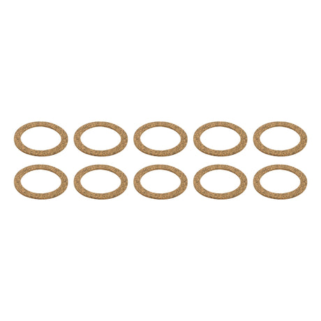 Ten small, flat, circular Sparex Sediment Bowl Gaskets (10 pcs.), perfect for an Allis Chalmers sediment bowl, arranged in two rows of five each against a white background.