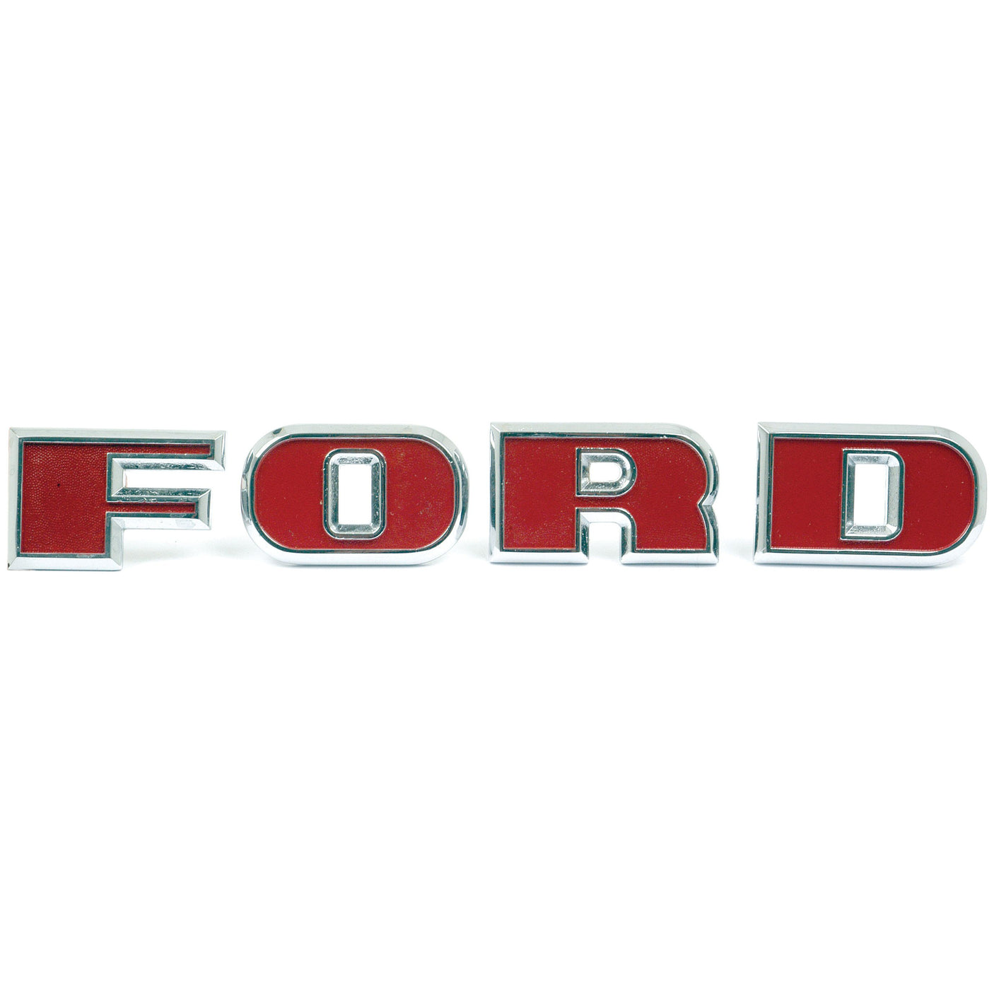 A sleek chrome emblem spelling "FORD" in silver and red, offered as the Emblem for Ford under Sparex Part No. S.61520 by Sparex.