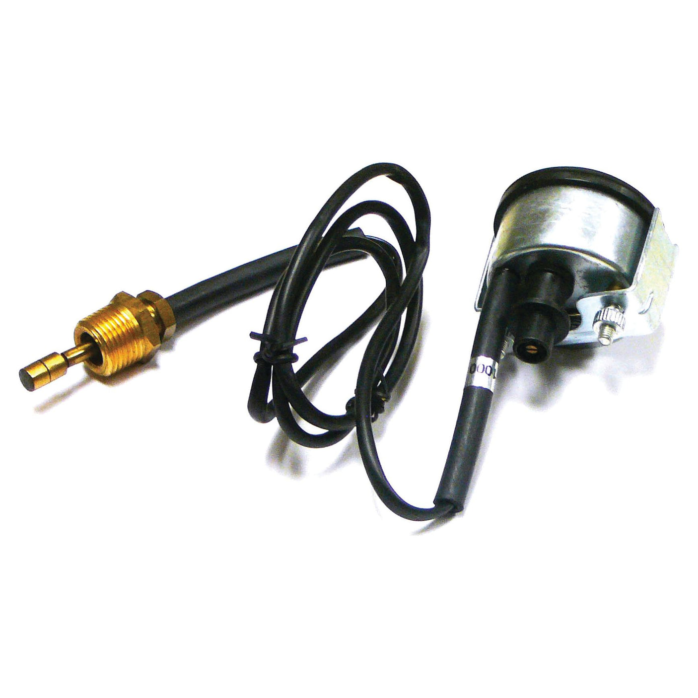 The Sparex Water Temperature Gauge (Sparex Part No. S.61525) features an attached wire and connector, a brass fitting, and a black cable, making it an ideal choice for Ford New Holland vehicles.