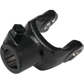 The Sparex PTO Yoke - Interfering Clamp Bolt (U/J Size: 30.2 x 92mm), Part No. S.6152, is designed with a black metal yoke featuring two arms and a cylindrical hole in the center to fit Universal Joint Dimensions of 30.2 x 92mm.