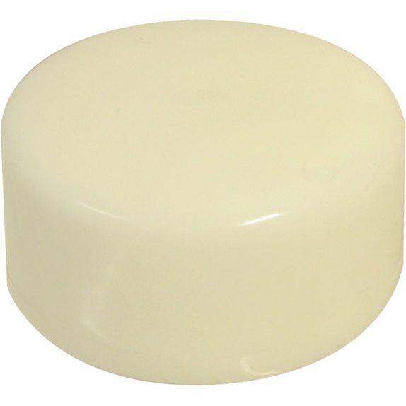 A smooth, round, beige plastic cap with a flat top and cylindrical shape, perfect for fitting on carburettors or used as a replacement part in Massey Ferguson equipment. This precisely describes the Carburettors Float from Sparex | Part No. S.61576 by Sparex.