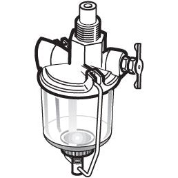 A detailed illustration of the Sediment Bowl Assembly by Sparex, Part No. S.61578, showcasing a transparent chamber, threaded 1/8 male NPT connections, and a convenient handle on the side.