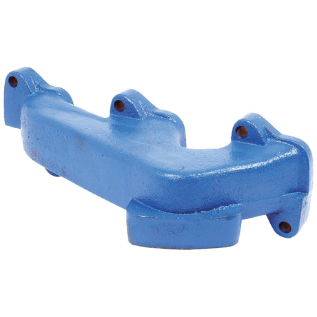 The Sparex Exhaust Manifold (3 Cyl.) | Sparex Part No. S.61612 is a blue cast iron manifold featuring three mounting points and a sleek, curved design, making it suitable for Massey Ferguson engines.