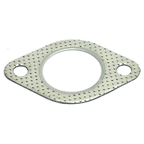 The Sparex Exhaust Manifold Gasket (Part No.S.61751) is a metal gasket featuring two bolt holes on each side and a large central hole, specifically designed for sealing joints in mechanical systems such as the exhaust manifold of John Deere tractors.