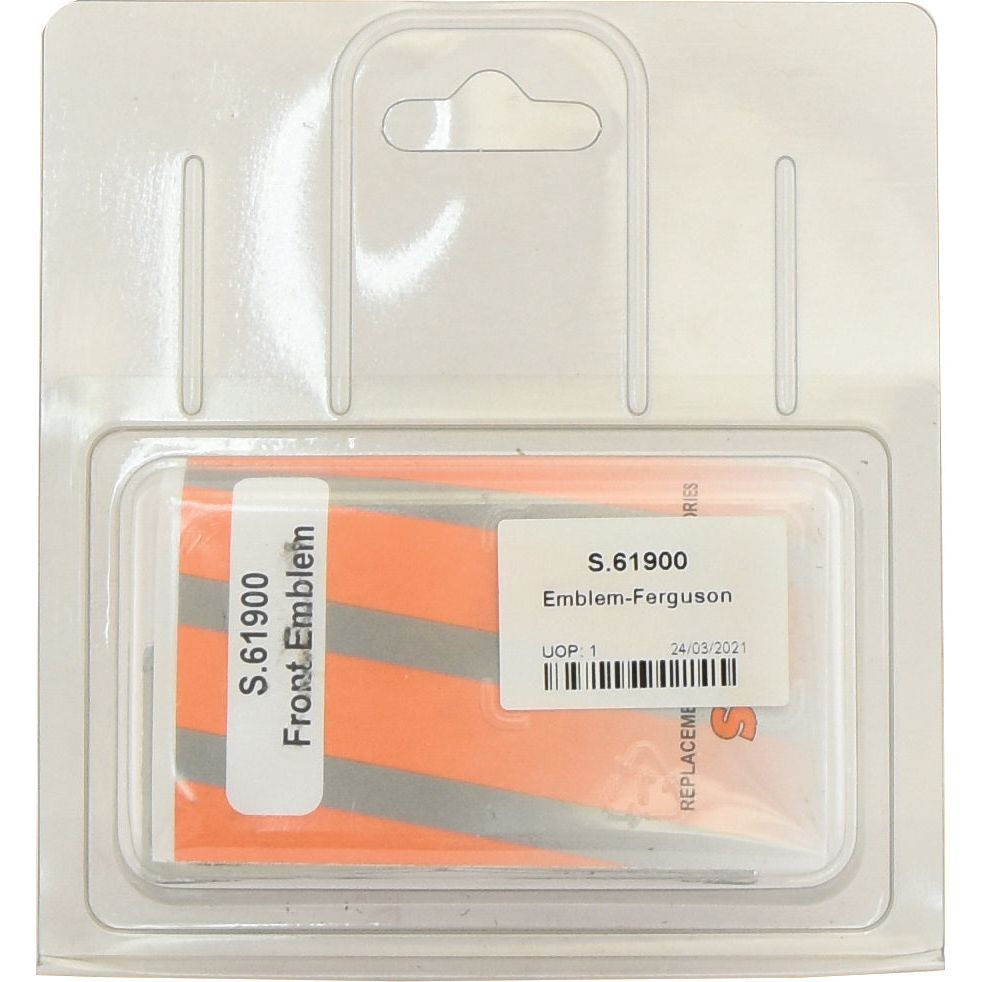 A packaged Sparex Emblem for Ferguson (Sparex Part No.S.61900) inside clear plastic casing.