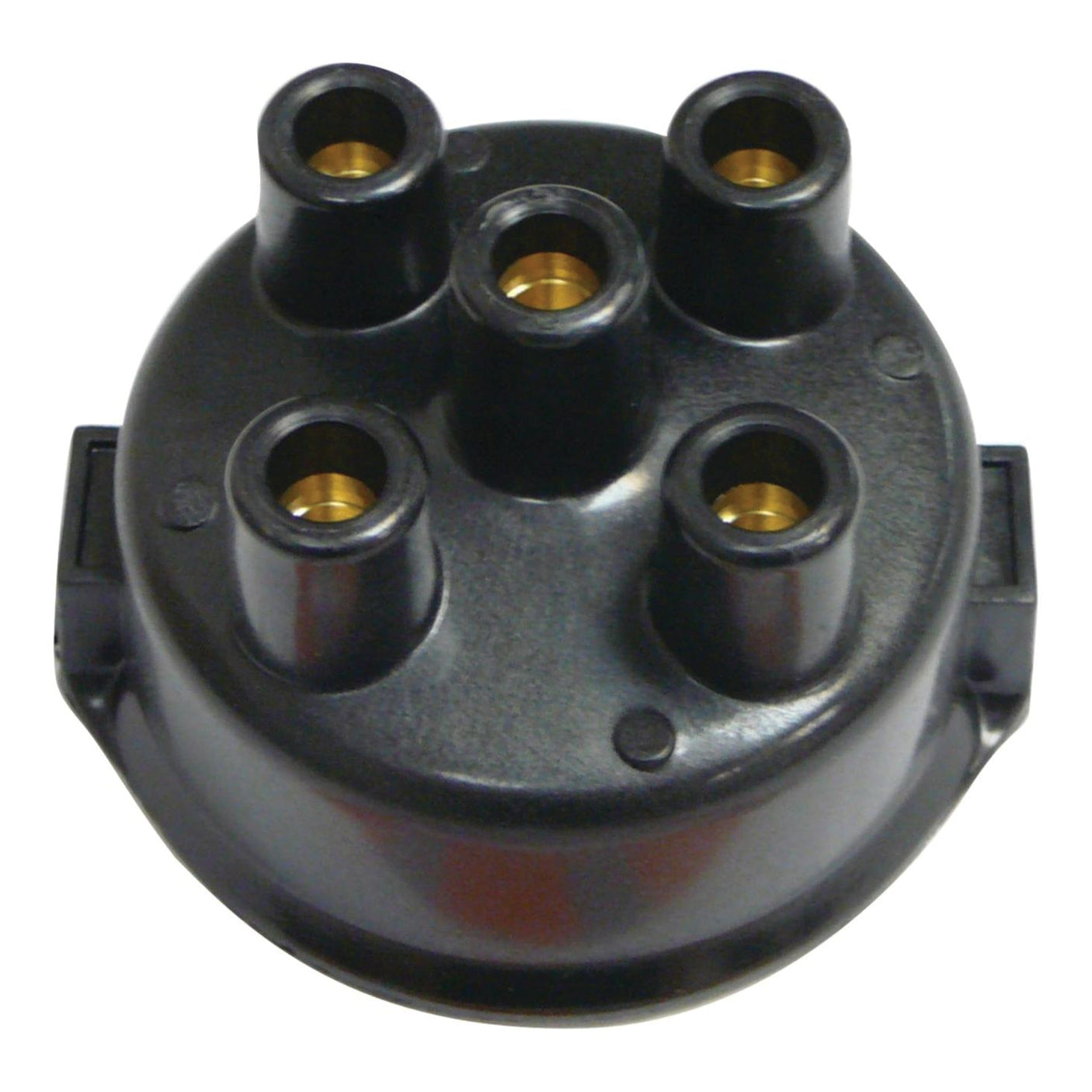 A black plastic Distributor Cap (Delco) with five brass contact points, suitable for Massey Ferguson and Allis Chalmers machinery, is displayed against a white background. This product is identified as Sparex Part No.S.61907 from the Sparex brand.