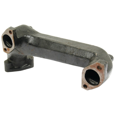 A metallic Exhaust Manifold (4 Cyl.) with three openings and a rusted surface, suitable for Massey Ferguson and equipped with a 180° elbow, sold under Sparex Part No. S.61967 by the brand Sparex.