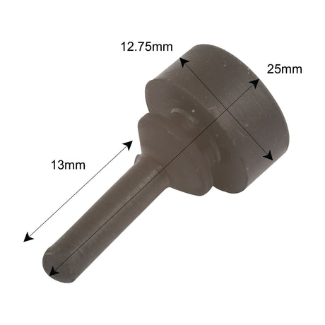 The Rubber Panel Pad by Sparex (Sparex Part No. S.61991) is a precisely designed cylindrical metal component with dimensions of 25mm in diameter, featuring a narrower section that is 13mm in length and a fatter section that measures 12.75mm in length, making it an ideal fit for Case IH machinery.