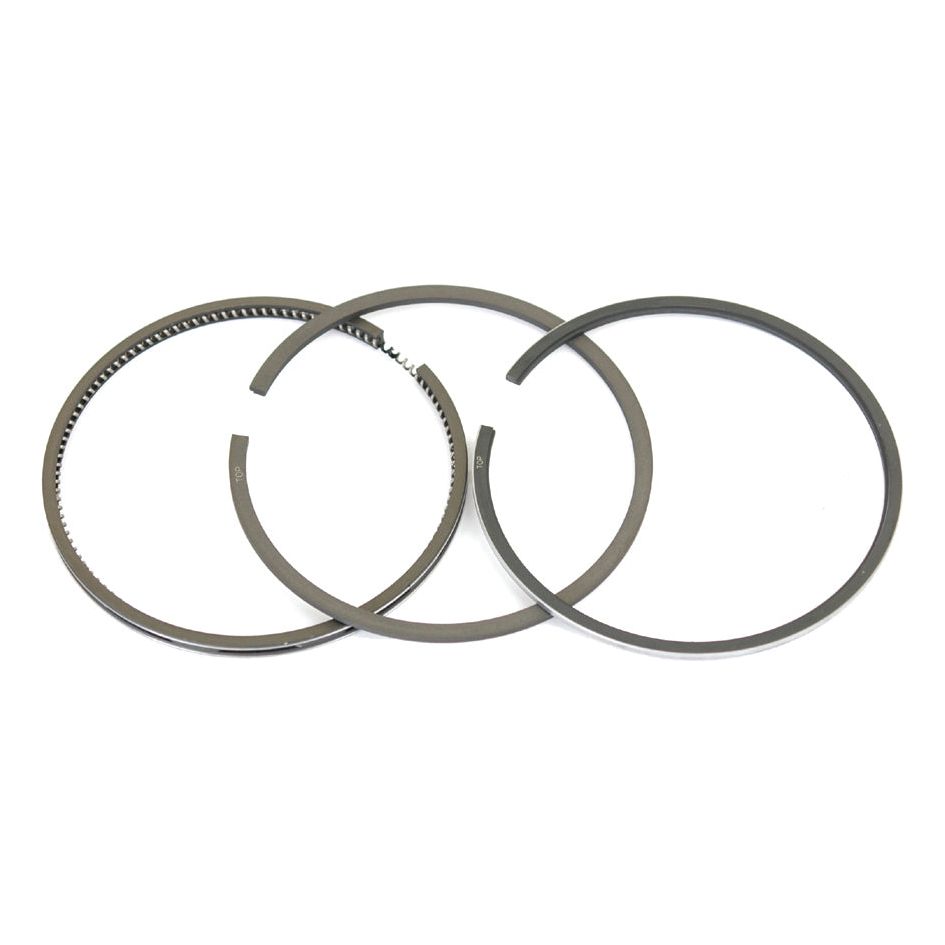 A ring set from Sparex (Sparex Part No. S.62027), featuring three metal piston rings arranged in a row on a white background, with the top ring showcasing a chrome-plated beveled edge.