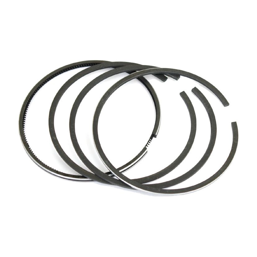 A set of three chrome-plated metal piston rings, commonly used in internal combustion engines, arranged in a slightly open circular formation. This high-quality ring set, known as the Piston Ring | Sparex Part No.S.62031 from the trusted brand Sparex, is perfect for Fiat vehicles, ensuring optimal performance and durability.