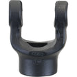 A black, metal PTO Yoke - Keyed Yoke from Sparex, featuring a cylindrical base, is shown against a white background. It is compatible with PTO Series Universal Joint Dimensions (U/J Size: 27 x 74.5mm) and has a bore diameter of 1 3/8'' and key size of 5/16''. Sparex Part No. S.6203.