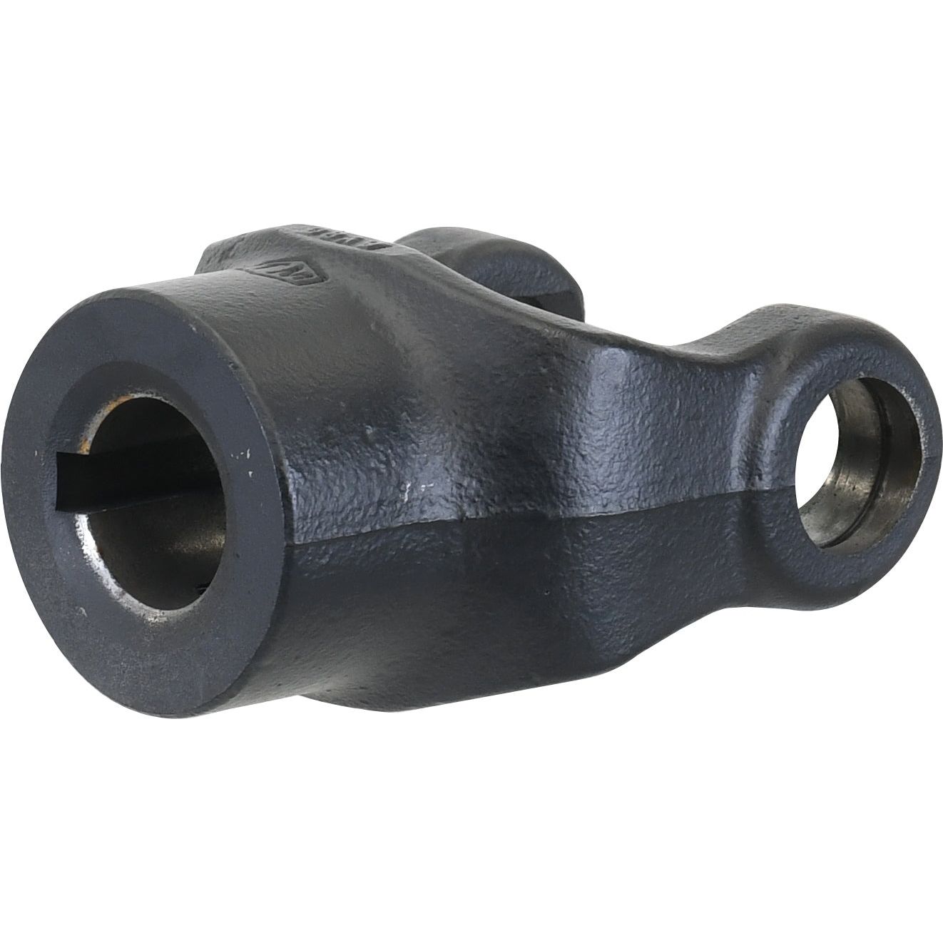 A black metal mechanical component from Sparex's PTO Series with a cylindrical body, a Ø1 1/4'' bore on one end, and a 5/16'' key slot on the other end; identified as PTO Yoke - Keyed Yoke (U/J Size: 30.2 x 92mm), Sparex Part No.S.6204.
