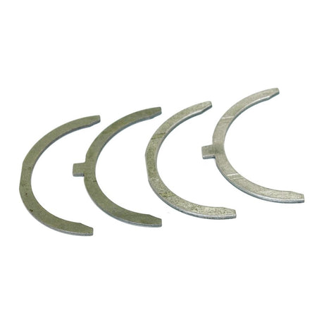 Four semi-circular metal washers, identified as a Thrust Bearings Set (Sparex Part No. S.62052), with small tabs are arranged in a row against a white background.