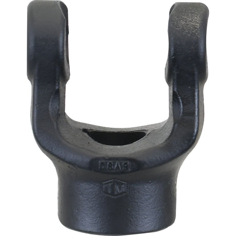 A black metal PTO yoke - Keyed Yoke by Sparex, shaped like a U with a bottom cylindrical base and trademarks stamped on it, commonly used in the German Series. It has dimensions of 30.2 x 92mm and features a bore of Ø1 1/2'' with a key size of 3/8''.