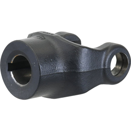 Close-up image of the Sparex PTO Yoke - Keyed Yoke (U/J Size: 30.2 x 92mm) [Sparex Part No. S.6206], a black metal mechanical part with a cylindrical shape, featuring a larger hollow bore (Ø1 1/2'') on one side and a smaller keyed hole (Key Size: 3/8'') on the opposite end.