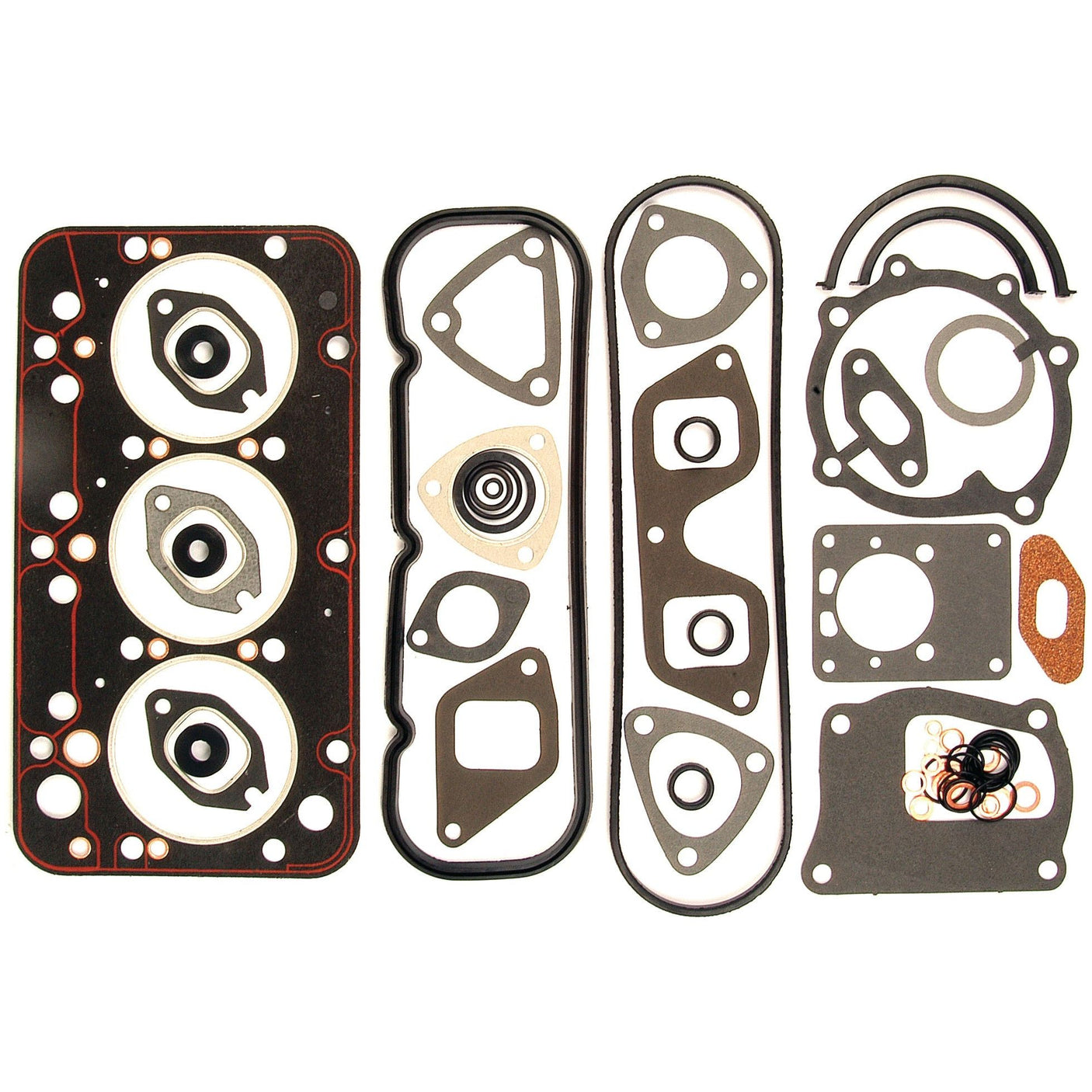 A Top Gasket Set - 3 Cyl. (8035.02) | Sparex Part No.S.62077, consisting of multiple automotive gaskets designed for Fiat 446 and Iveco engines, laid out on a white background.