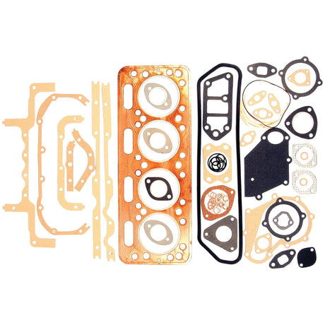 A collection of assorted gaskets and seals, organized by shape and size, displayed against a white background. Included is the Complete Gasket Set - 4 Cyl. (OMC03), perfect for your Sparex Cylinder or Fiat 750 needs, available as Sparex Part No.S.62087.