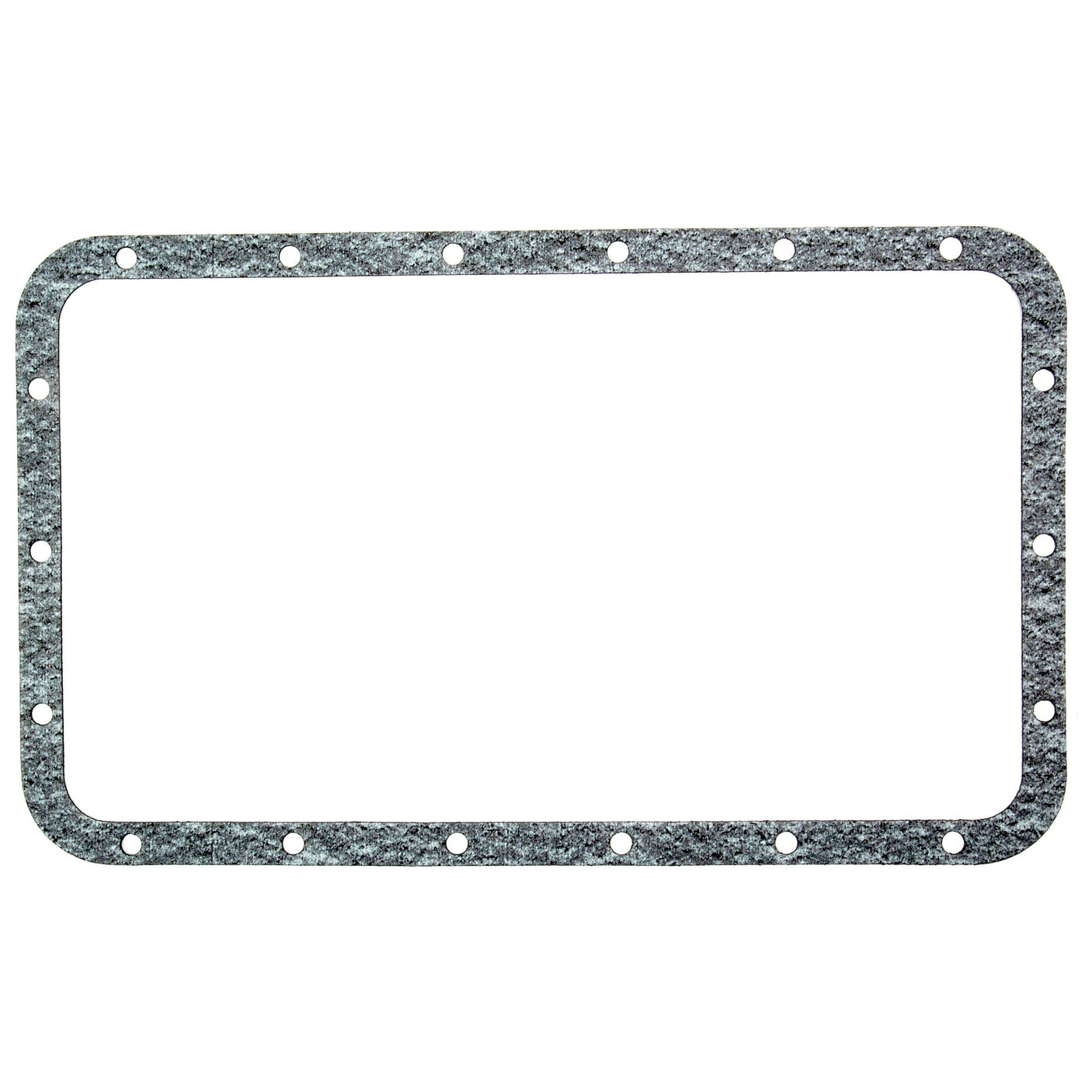 The "Sump Gasket - 4 Cyl. (8045.01, 8045.02, 8045.04, 8045.05, 8045.06, 8045.25, 8065.01, BSD333) | Sparex Part No.S.62119" from Sparex is a rectangular metal gasket with rounded corners and evenly spaced bolt holes along the edges, ideal for Fiat engine and Ford New Holland applications.
