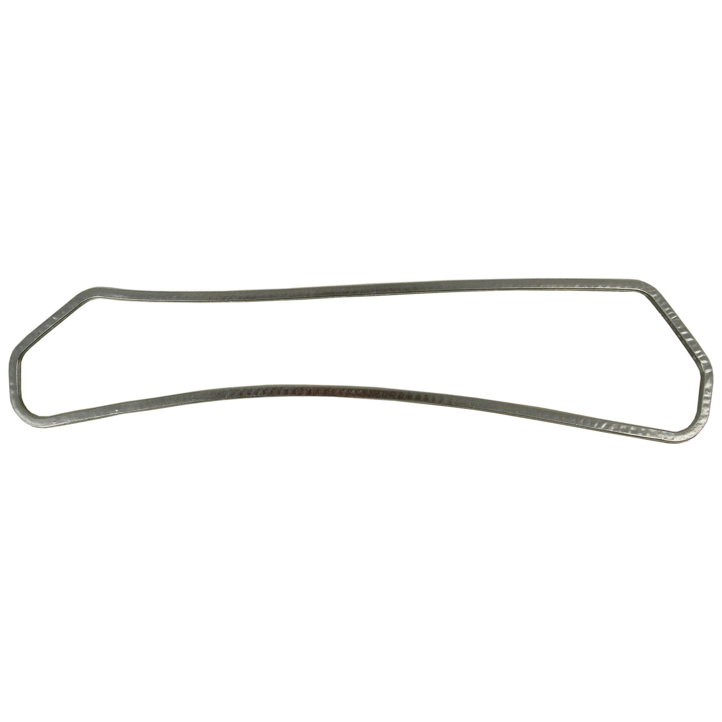 A silver, rectangular-shaped metal rod with slightly curved edges and two elongated ends, resembling the Rocker Cover Gasket - 4 Cyl. (Sparex Part No.S.62129) from Sparex.