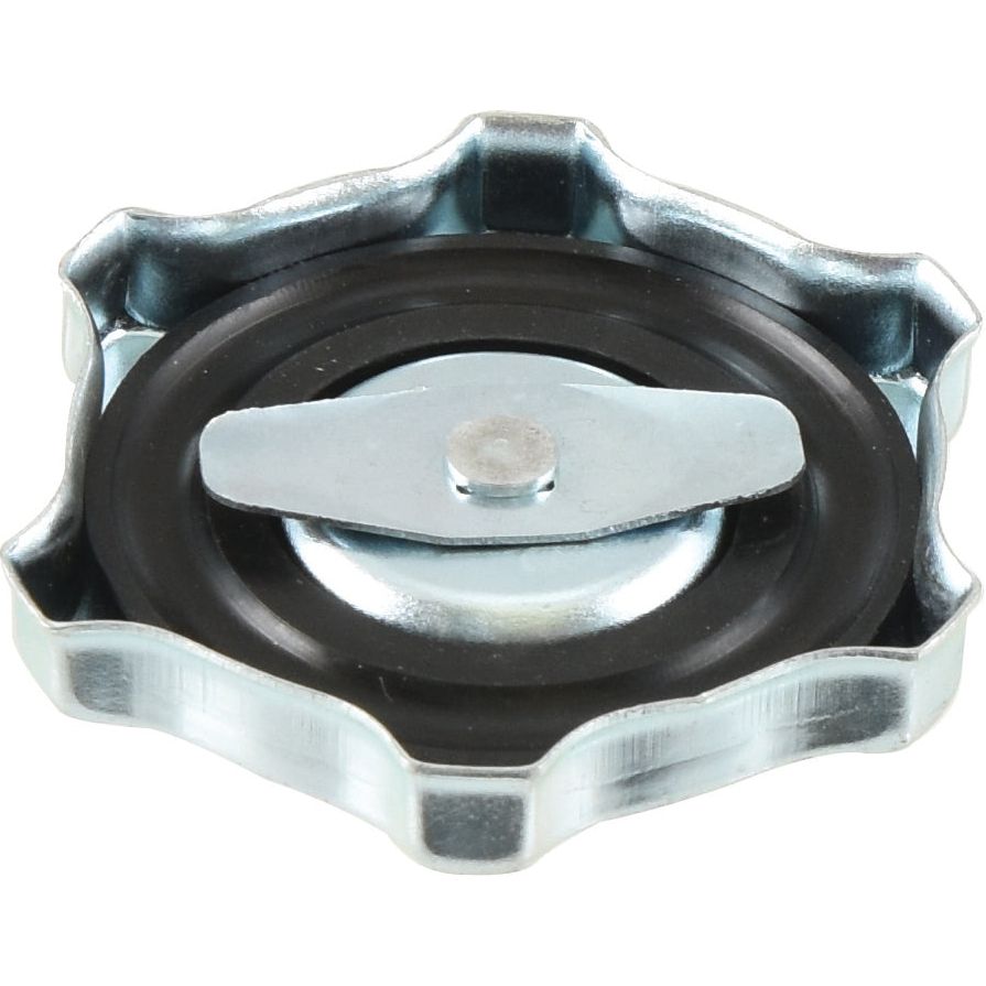 A Sparex metal and rubber engine oil cap, Part No. S.62134, featuring a star-shaped edge and a central rotating latch, perfect for your Allis Chalmers machinery.