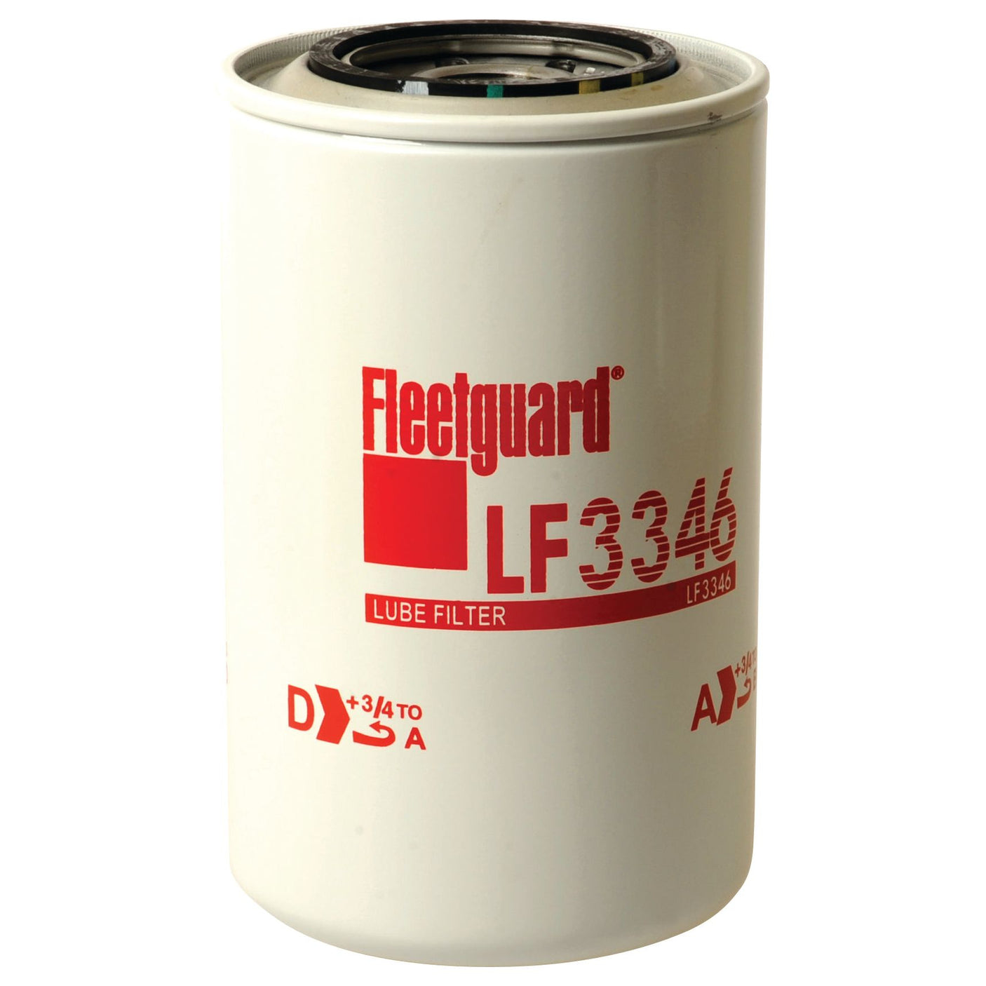 A Sparex Oil Filter - Spin On - LF3346 (Sparex Part No. S.62137) featuring a white casing with red text, including the model number and various specifications, is suitable for the New Holland 8830 tractor.