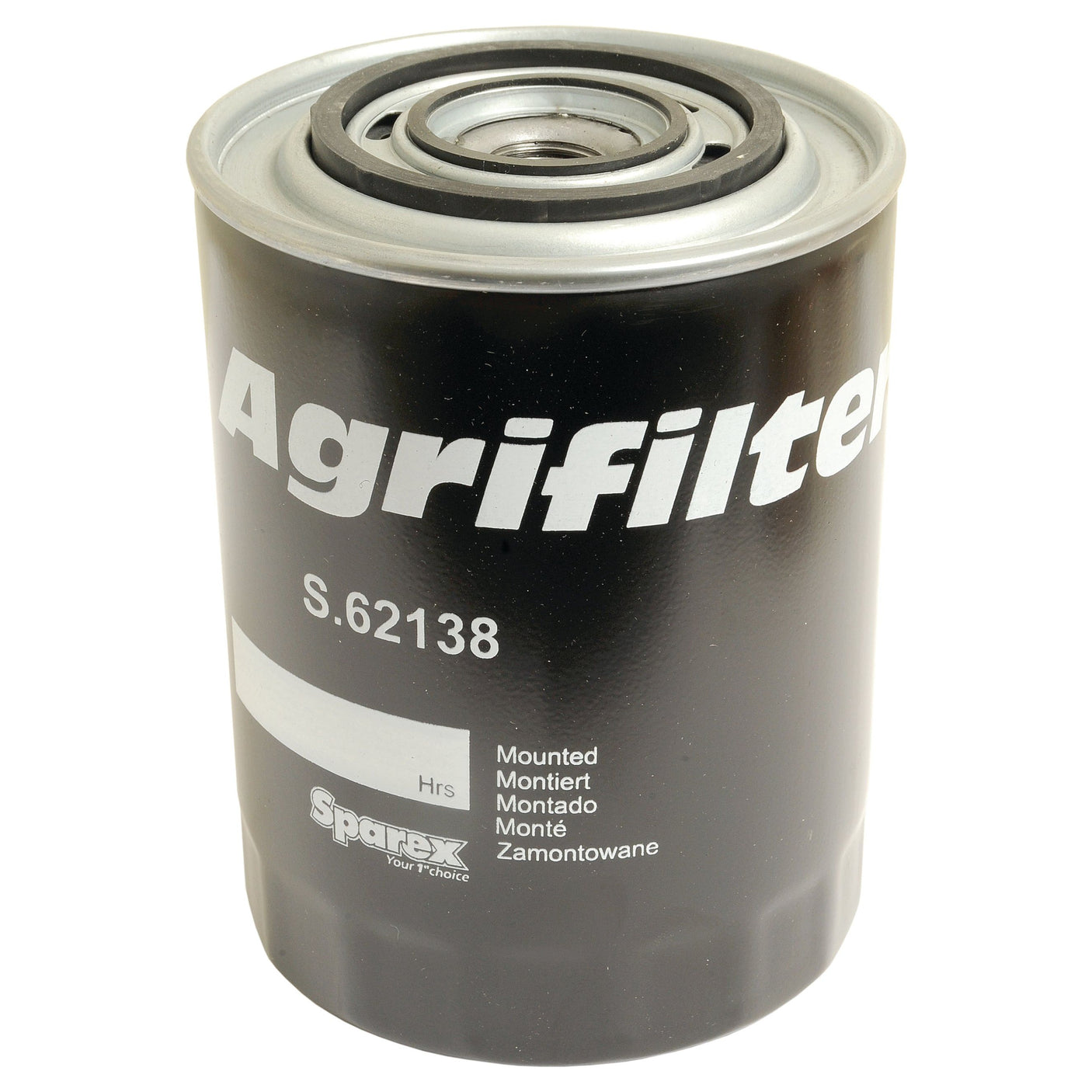 A black canister labeled "Sparex Part No.S.62138," branded "Sparex," indicating it is a spin-on oil filter equipped with anti-drain features.