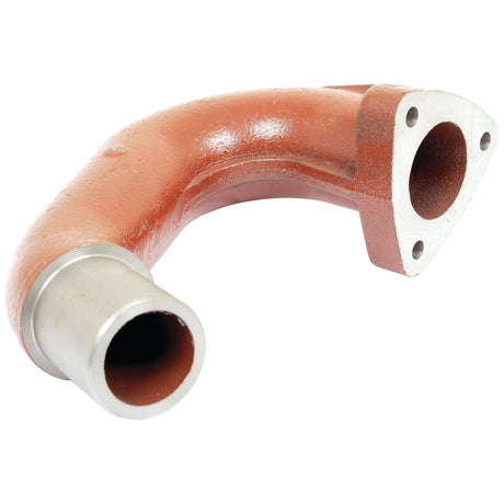 A Sparex Exhaust Elbow (Part No. S.62151), a red metal pipe with two flanged ends—one circular and the other rectangular—positioned at a precise 90-degree angle, similar to a Fiat elbow exhaust.