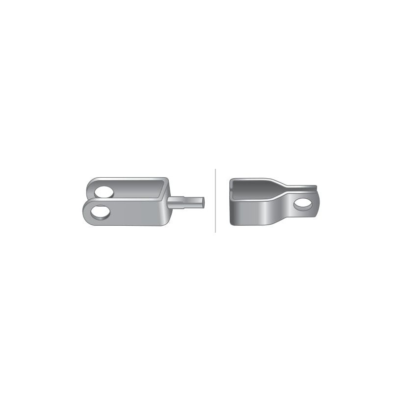 Illustration of a Sparex metal clevis yoke fitting shown from two different angles, with one view displaying the side with two holes and the other showing the end view, akin to components used in Fiat clutch cable assemblies. The specific product details include a Clutch Cable length of 480mm and an outer cable length of 280mm, identified by Sparex Part No. S.62196.