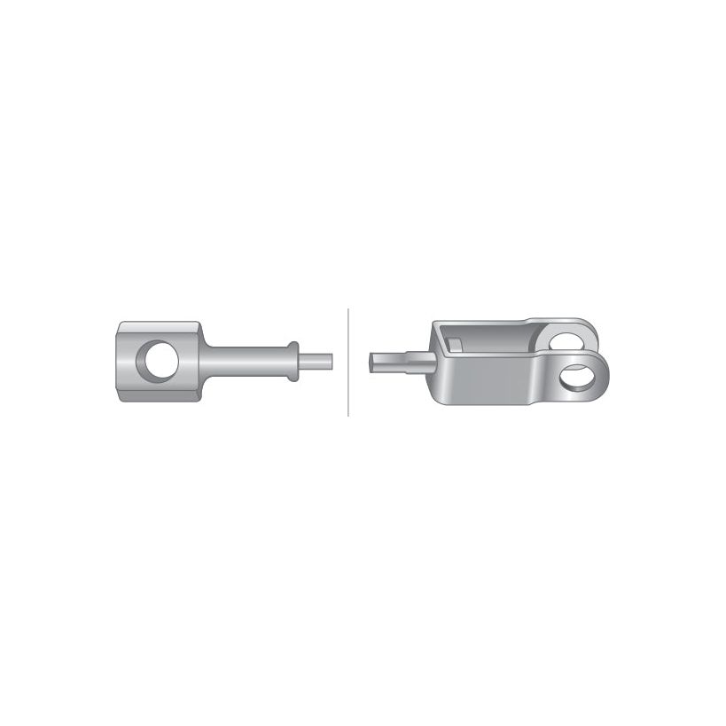 Illustration showing two metal components with distinct shapes and holes, likely designed for mechanical fitting or assembly of a Sparex PTO cable (Sparex Part No. S.62197) with a length of 1150mm and an outer cable length of 900mm.