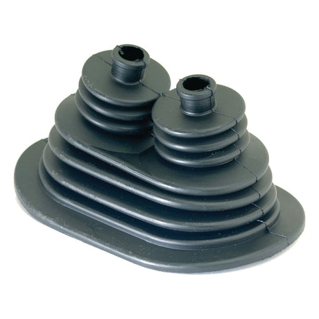 A Sparex Rubber Boot for Gear Lever (Sparex Part No. S.62202) in black rubber, featuring two cylindrical openings and a base with multiple ridges, designed to resemble a gear lever rubber boot.